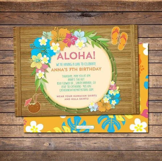 Invitaciones de Luau Cumpleaños de Luau hawaiano por thepartystork Invitaciones de Luau Cumpleaños de Luau hawaiano por thepartystork