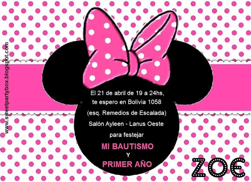 Invitaciones de 1 año de Minnie Mouse - Imagui