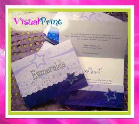 Visual Print: INVITACION CON ESTRELLAS EN TONOS MORADO Y PLATA Visual Print: INVITACION CON ESTRELLAS EN TONOS MORADO Y PLATA