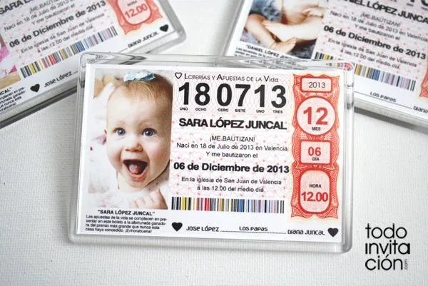 Invitación de bautizo original, Décimo de lotería - invitaciones y ...