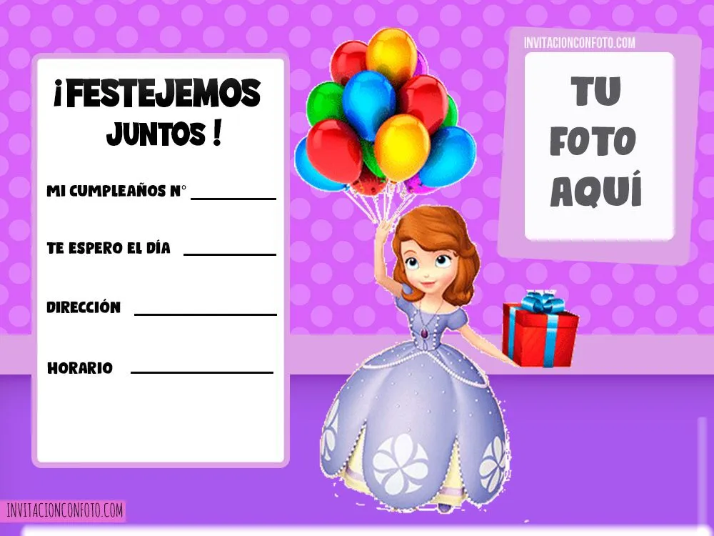 Invitaciones Princesa Sofia con Foto | Invitaciones de Cumpleaños Infantiles con Foto Invitaciones Princesa Sofia con Foto | Invitaciones de Cumpleaños Infantiles con Foto