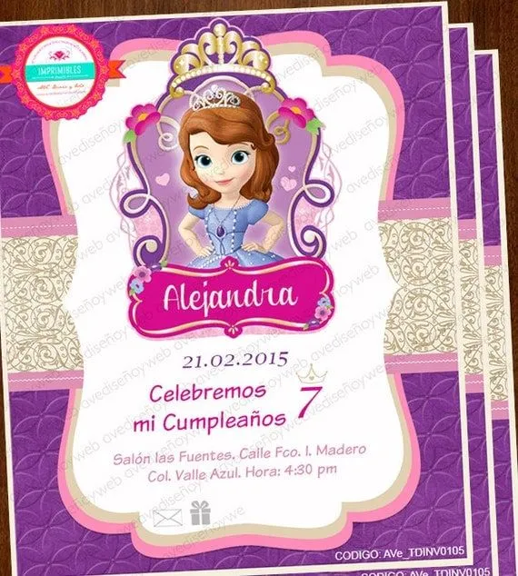 Invitaciones Princesa Sofia Invitaciones por AVeDisenoImprimible Invitaciones Princesa Sofia Invitaciones por AVeDisenoImprimible