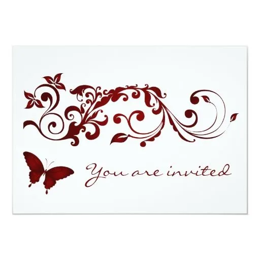 Invitaciones rojas del boda de la mariposa invitación 5" x 7" | Zazzle