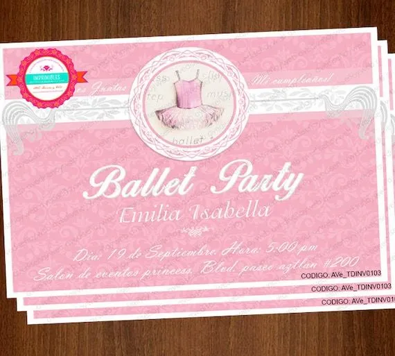 Invitaciones Tutu de Ballet Invitaciones by AVeDisenoImprimible Invitaciones Tutu de Ballet Invitaciones by AVeDisenoImprimible