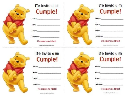 Invitaciones de Winnie Pooh - Para Imprimir Gratis ...