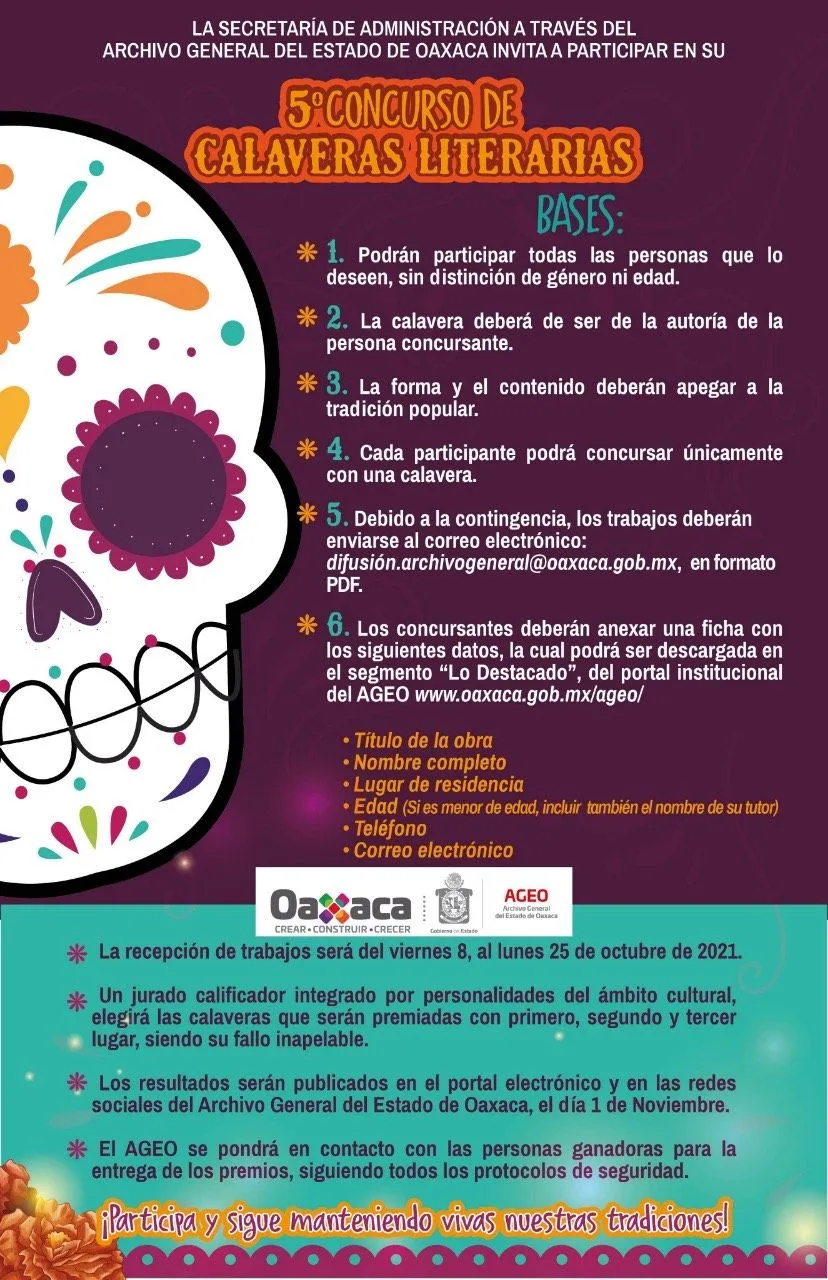 Invitan a participar en Concurso de Calaveras Literarias Invitan a participar en Concurso de Calaveras Literarias