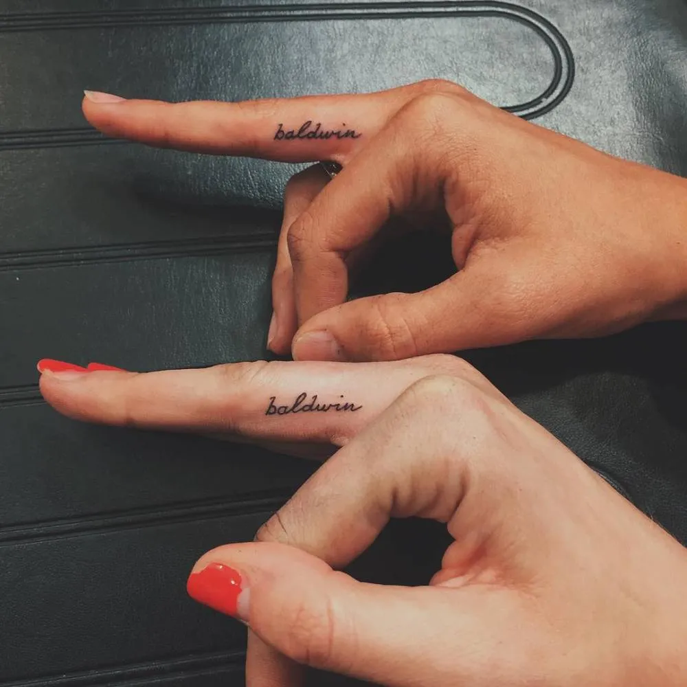 Ireland and Hailey Baldwin's matching tattoo saying Ireland and Hailey Baldwin's matching tattoo saying