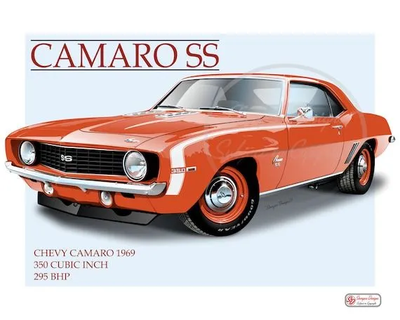 Items similar to Chevy Camaro SS 1969 dibujo impresión digital on Etsy