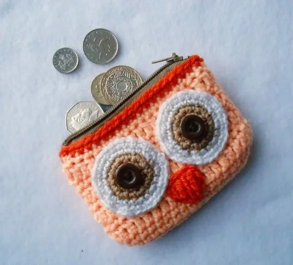 Monedero cartera búho salmon anaranjado tejido por Lacebox en Etsy Monedero cartera búho salmon anaranjado tejido por Lacebox en Etsy