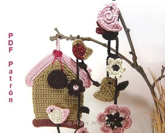 Items similar to PDF Patrón Casita de Pájaros en Crochet Guirnalda ...