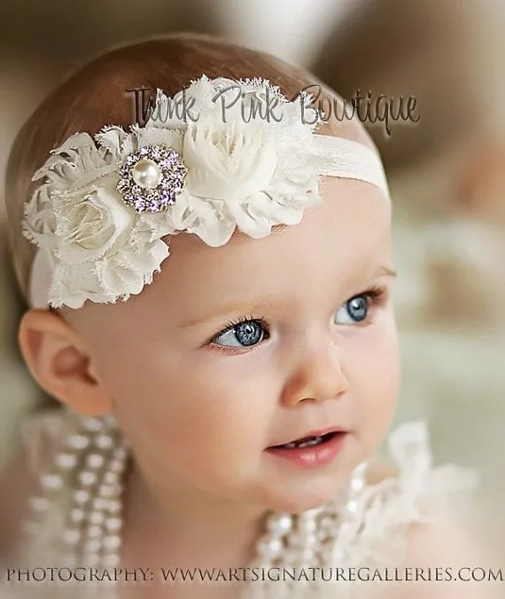 Ivory Headband Headband Baby girl HeadbandNewborn por ThinkPinkBows Ivory Headband Headband Baby girl HeadbandNewborn por ThinkPinkBows