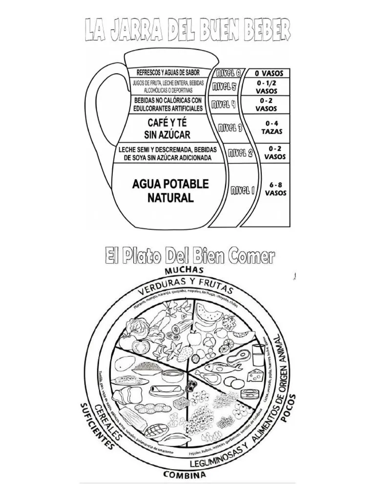 Jarra Del Buen Beber y Plato Del Buen Comer para Colorear | PDF | Bebidas