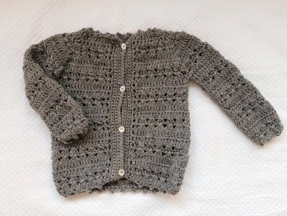 Jersey de niña gris tejido a crochet 100% lana pura tejidos Jersey de niña gris tejido a crochet 100% lana pura tejidos