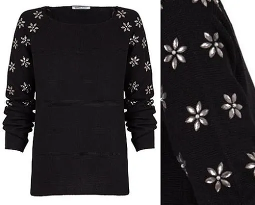 Jersey de punto decorado con pedrería - Ropa DIY