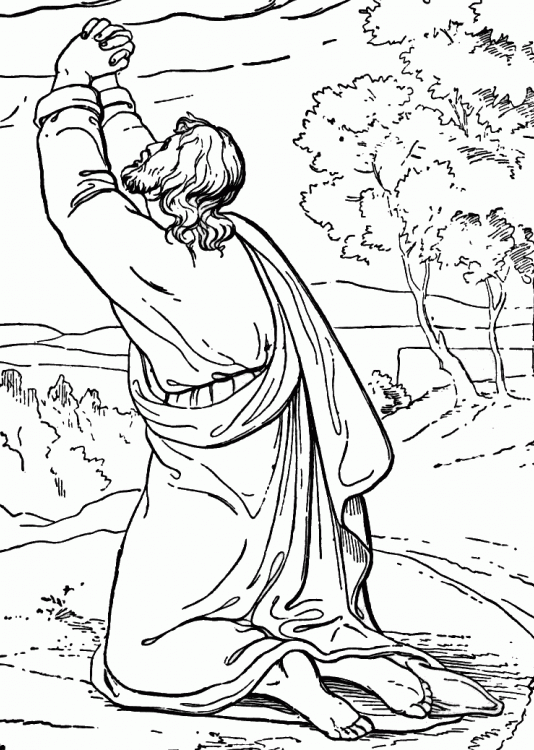 Jesus reza, ora en el huerto de los olivos. Dibujo para colorear ...