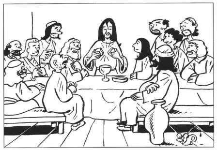 Jesus parte el pan en la ultima cena. Dibujo para colorear ...