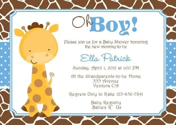 Invitaciónes baby shower para niño jirafas - Imagui