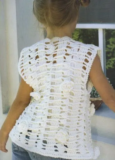 Chaleco para nena a crochet con flores 6 a 8 años