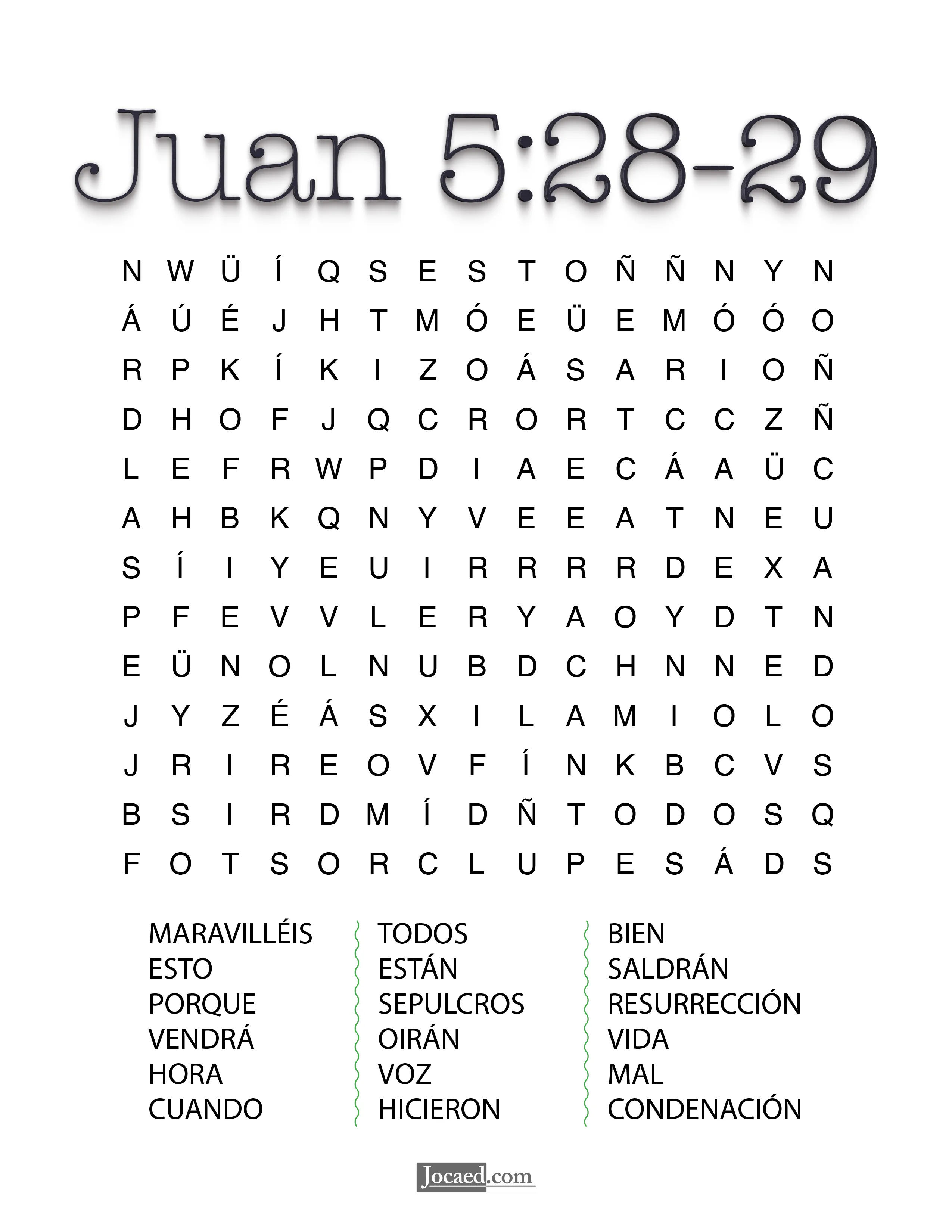 Juan 5:28-29 - Sopa de Letras | Sopa de letras, Lecciones de la escuela dominical, Lecturas de la biblia Juan 5:28-29 - Sopa de Letras | Sopa de letras, Lecciones de la escuela dominical, Lecturas de la biblia