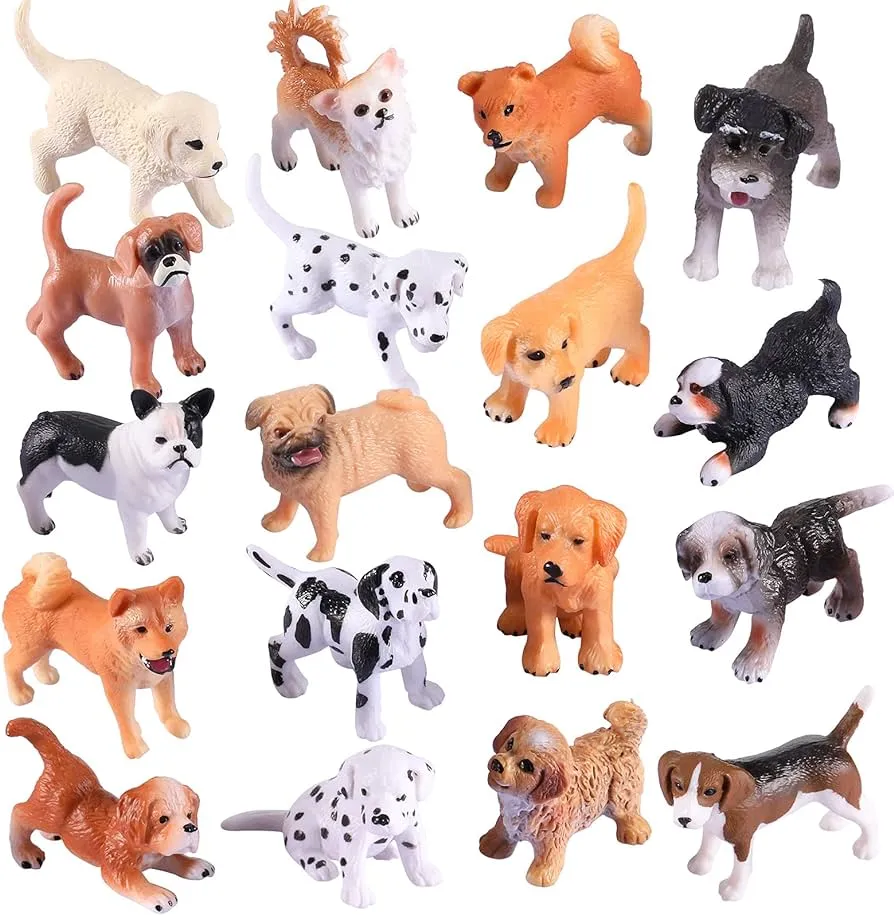 Juego de 20 figuras de perro pintadas a mano de plástico realista detallado para cachorros, modelo Juego de 20 figuras de perro pintadas a mano de plástico realista detallado para cachorros, modelo