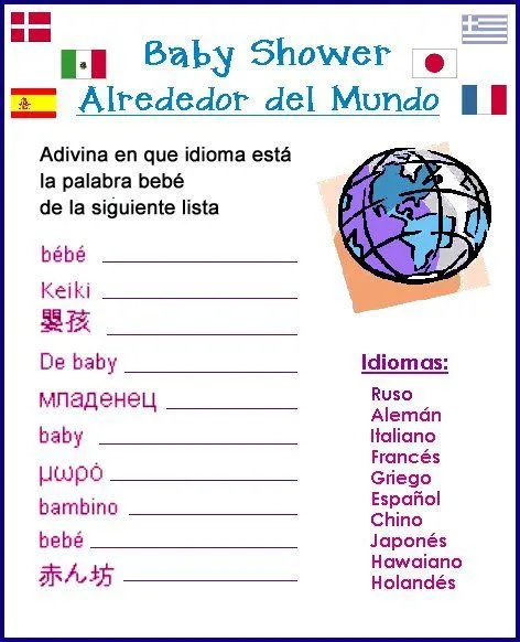 Juego para baby shower: Baby Shower alrededor del mundo ... Juego para baby shower: Baby Shower alrededor del mundo ...