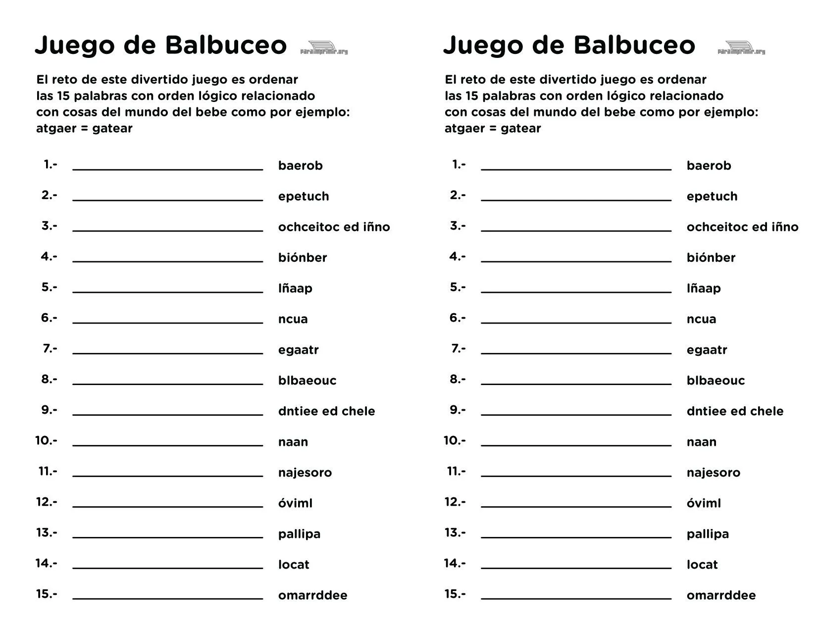 Juego de Baby Shower de Balbuceo para imprimir Juego de Baby Shower de Balbuceo para imprimir