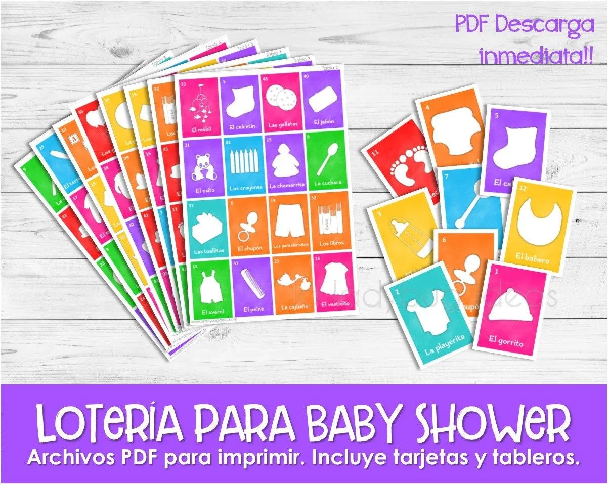 Juego para baby shower. Lotería para Baby Shower en Español. - Etsy España Juego para baby shower. Lotería para Baby Shower en Español. - Etsy España