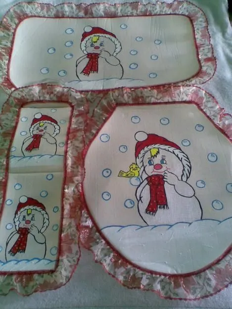 Juego de baño con pintura en tela navideño. | pintura de tecido ...