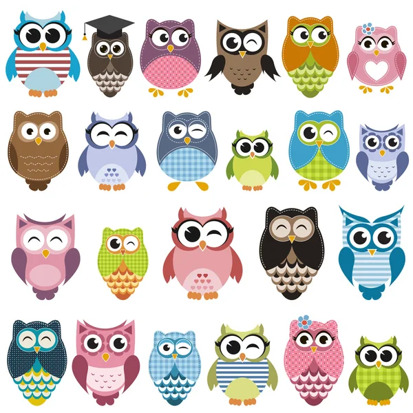Juego de búhos de dibujos animados con varias emociones — Vector ... Juego de búhos de dibujos animados con varias emociones — Vector ...