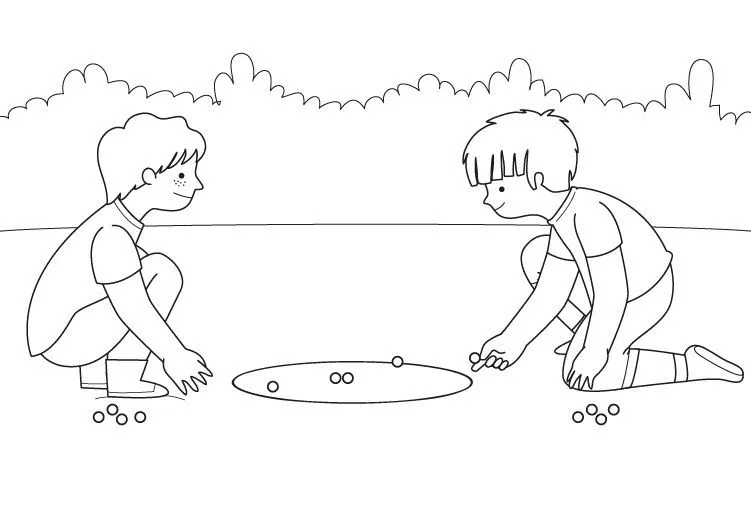 El juego de las canicas: dibujo para colorear e imprimir El juego de las canicas: dibujo para colorear e imprimir