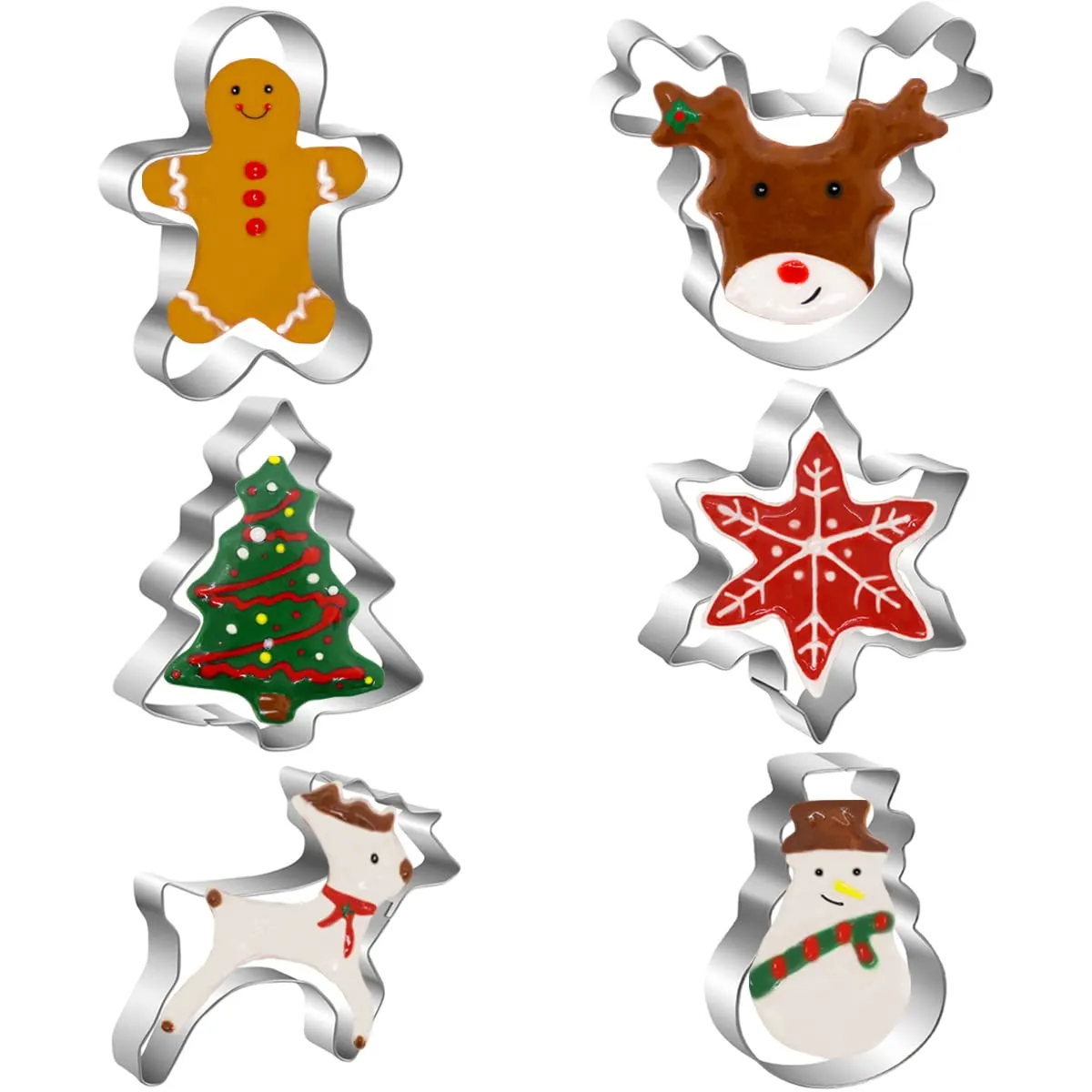 Juego de cortadores de galletas de Navidad, 6 piezas de moldes de galletas navideñas: árbol de Juego de cortadores de galletas de Navidad, 6 piezas de moldes de galletas navideñas: árbol de