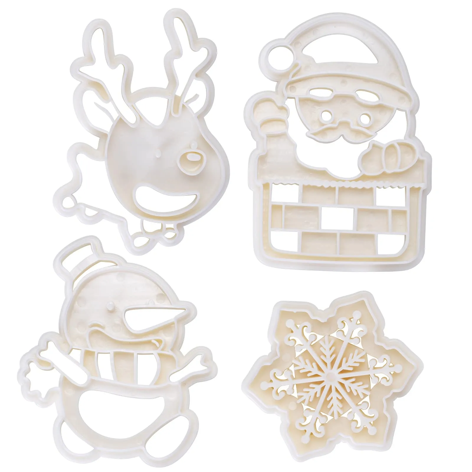 Juego de 4 cortadores de galletas de plástico para manualidades en 3D, copos de nieve, muñeco de nieve, cara de Papá Noel, reno, fondant, galletas, molde para hornear pasteles (blanco) : Amazon.com.mx: Juego de 4 cortadores de galletas de plástico para manualidades en 3D, copos de nieve, muñeco de nieve, cara de Papá Noel, reno, fondant, galletas, molde para hornear pasteles (blanco) : Amazon.com.mx:
