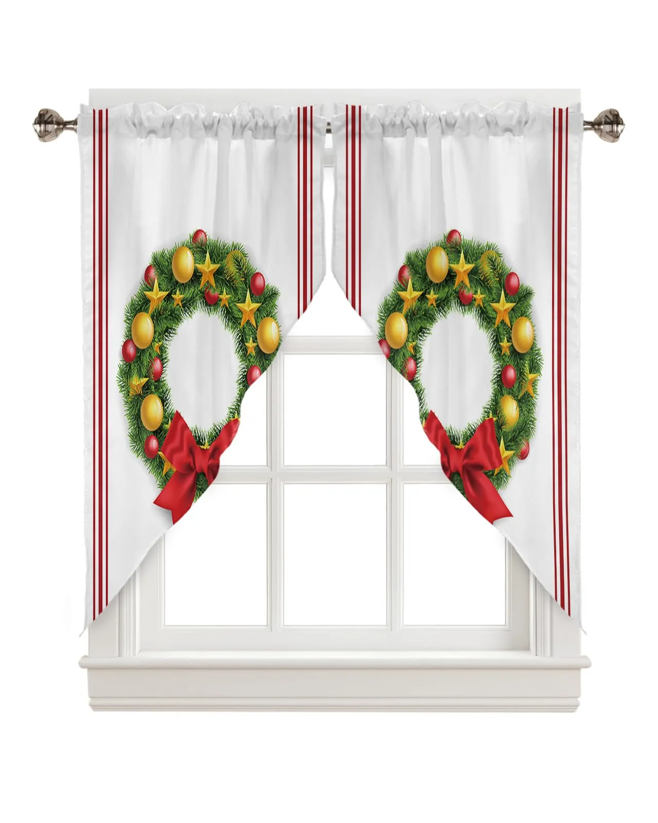 Juego de 2 cortinas de cortina para ventanas, guirnalda de Navidad, bola de  Navidad, estrella, madera