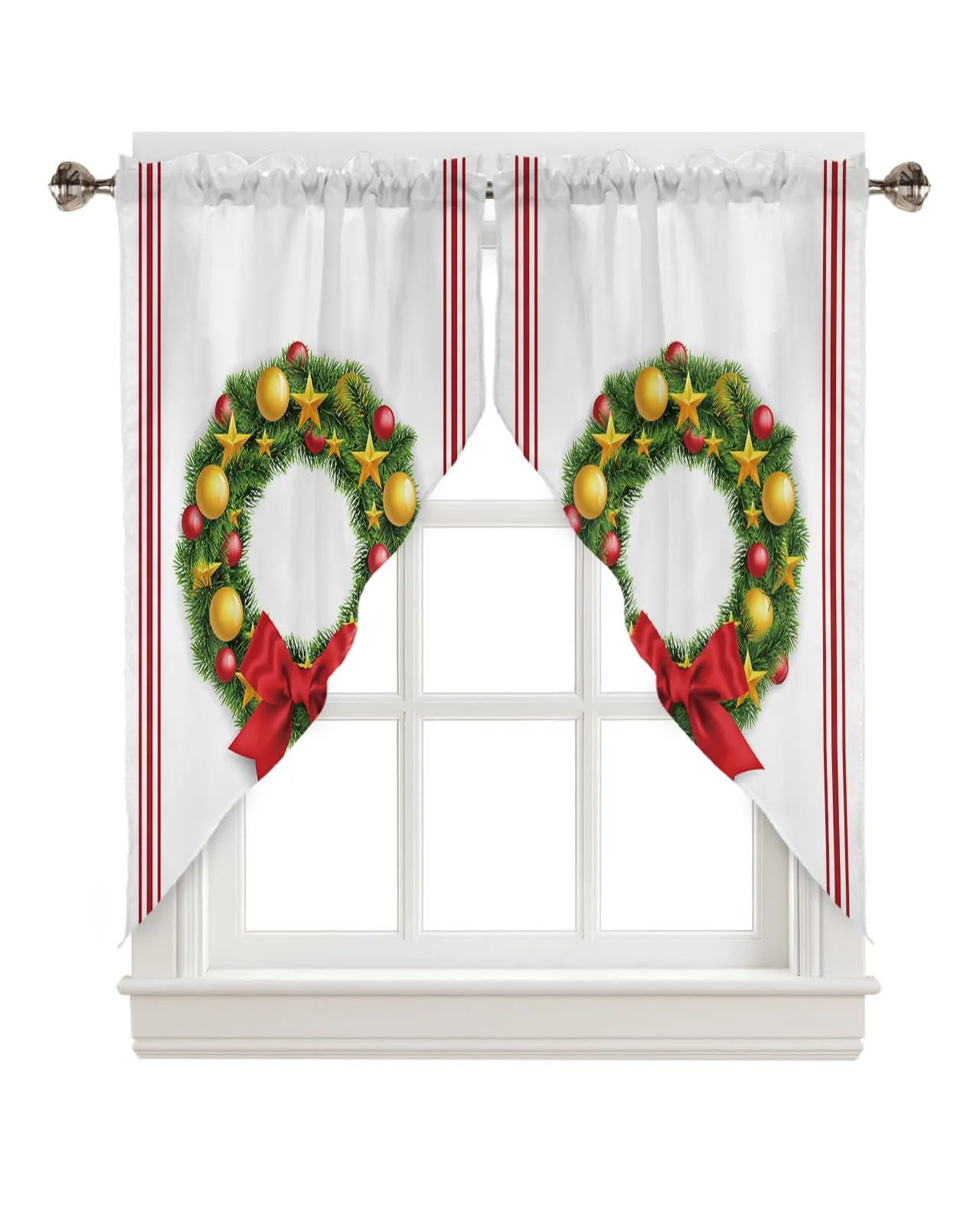 Juego de 2 cortinas de cortina para ventanas, guirnalda de Navidad, bola de Navidad, estrella, madera Juego de 2 cortinas de cortina para ventanas, guirnalda de Navidad, bola de Navidad, estrella, madera