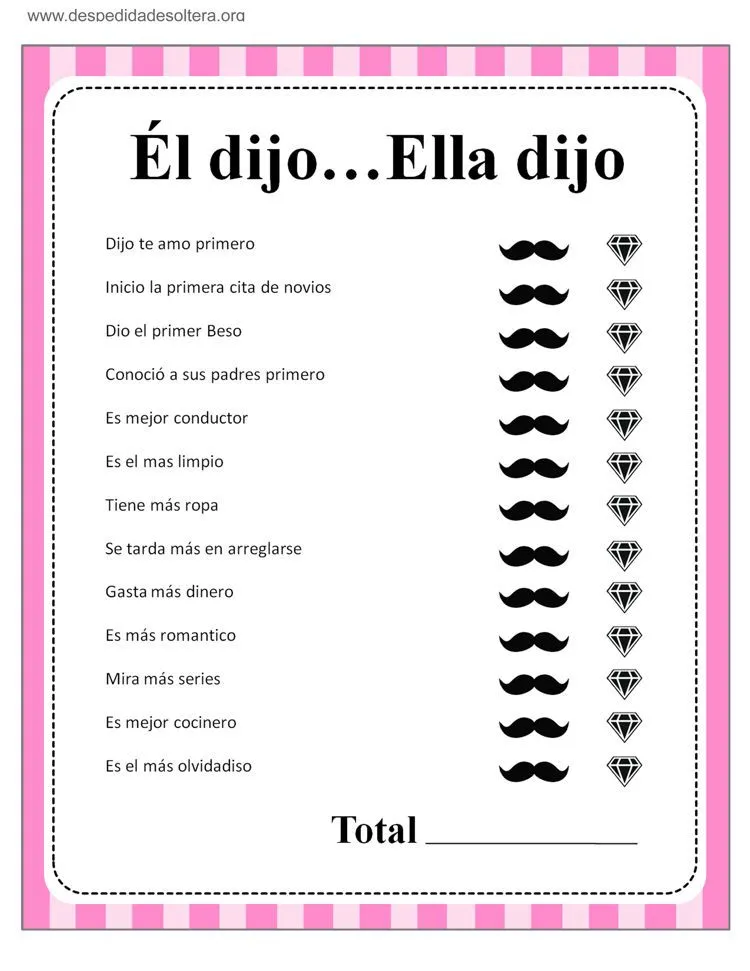 Juego Él dijo Ella dijo para imprimir despedida de soltera Juego Él dijo Ella dijo para imprimir despedida de soltera