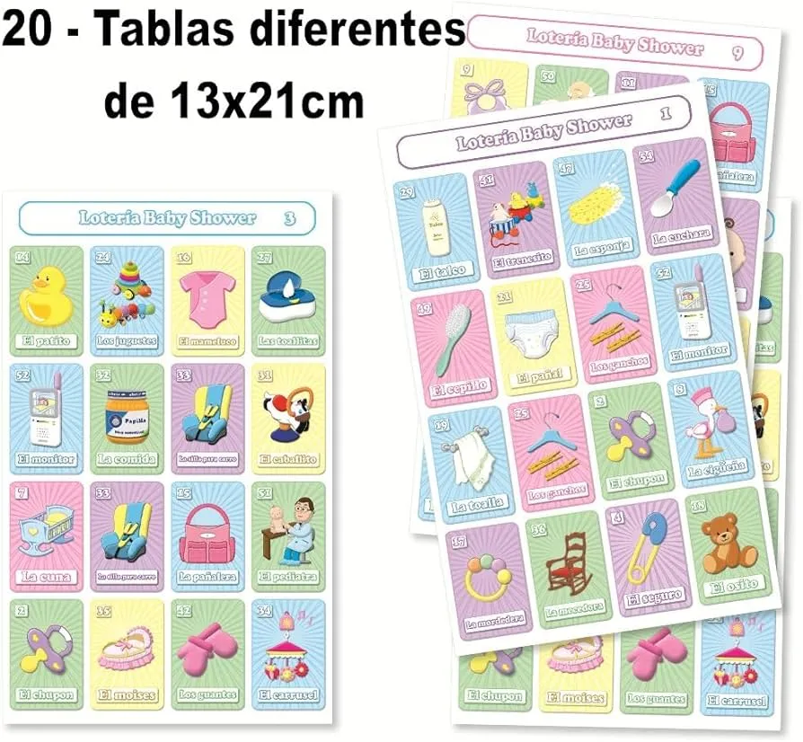Juego de Loteria Baby Shower Impreso en Español, para 20 Jugadoras - 20  Tablas y Barajas : Amazon.com.mx: Juguetes y Juegos