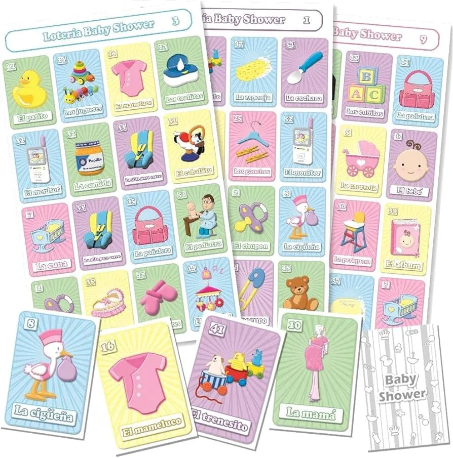 Juego de Loteria Baby Shower Impreso en Español, para 10 Jugadoras - 10  Tablas y Barajas : Amazon.com.mx: Juguetes y Juegos