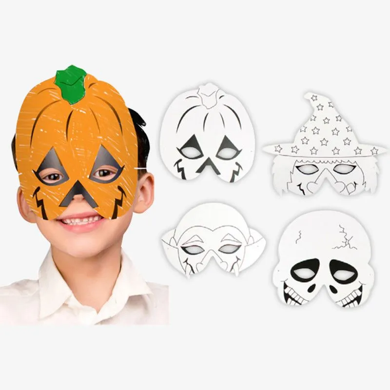 1 juego de 4 máscaras de Halloween para colorear 1 juego de 4 máscaras de Halloween para colorear