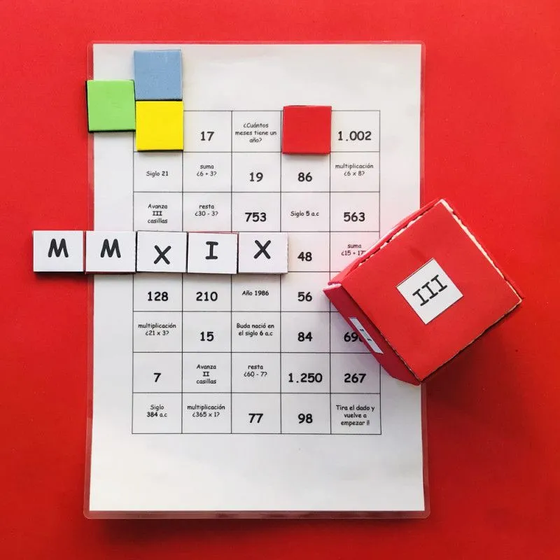 Juego de mesa casero para que los niños aprendan los números romanos Juego de mesa casero para que los niños aprendan los números romanos