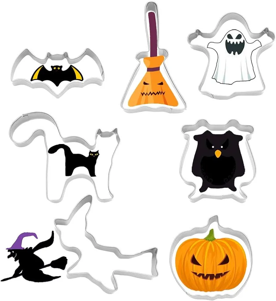 Juego de 7 moldes para galletas de Halloween de acero inoxidable, moldes para hornear dibujos animados, Juego de 7 moldes para galletas de Halloween de acero inoxidable, moldes para hornear dibujos animados,
