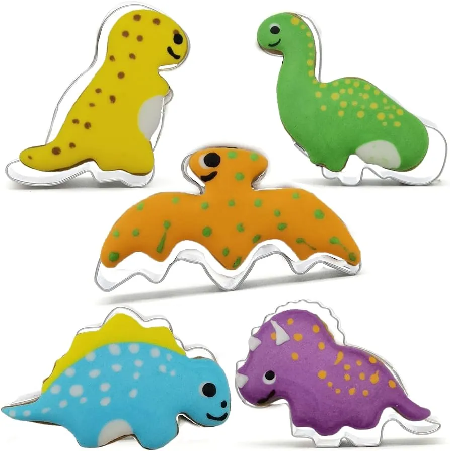 Juego de 5 moldes de mini dinosaurios, moldes de acero inoxidable, moldes de corte de galletas, Juego de 5 moldes de mini dinosaurios, moldes de acero inoxidable, moldes de corte de galletas,