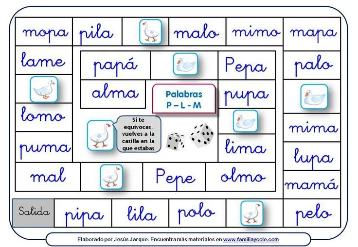 Juego de la Oca para leer palabras con las letras P, L, M ... Juego de la Oca para leer palabras con las letras P, L, M ...