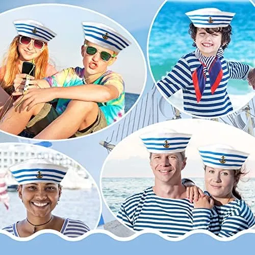 Juego de 6 sombreros y bufanda de marinero, accesorios de disfraz azul y blanco, gorra de capitán náutico, bufanda de satén para adultos, mujeres y hombres, temática de yate, Halloween, Navidad, cosplay, Juego de 6 sombreros y bufanda de marinero, accesorios de disfraz azul y blanco, gorra de capitán náutico, bufanda de satén para adultos, mujeres y hombres, temática de yate, Halloween, Navidad, cosplay,