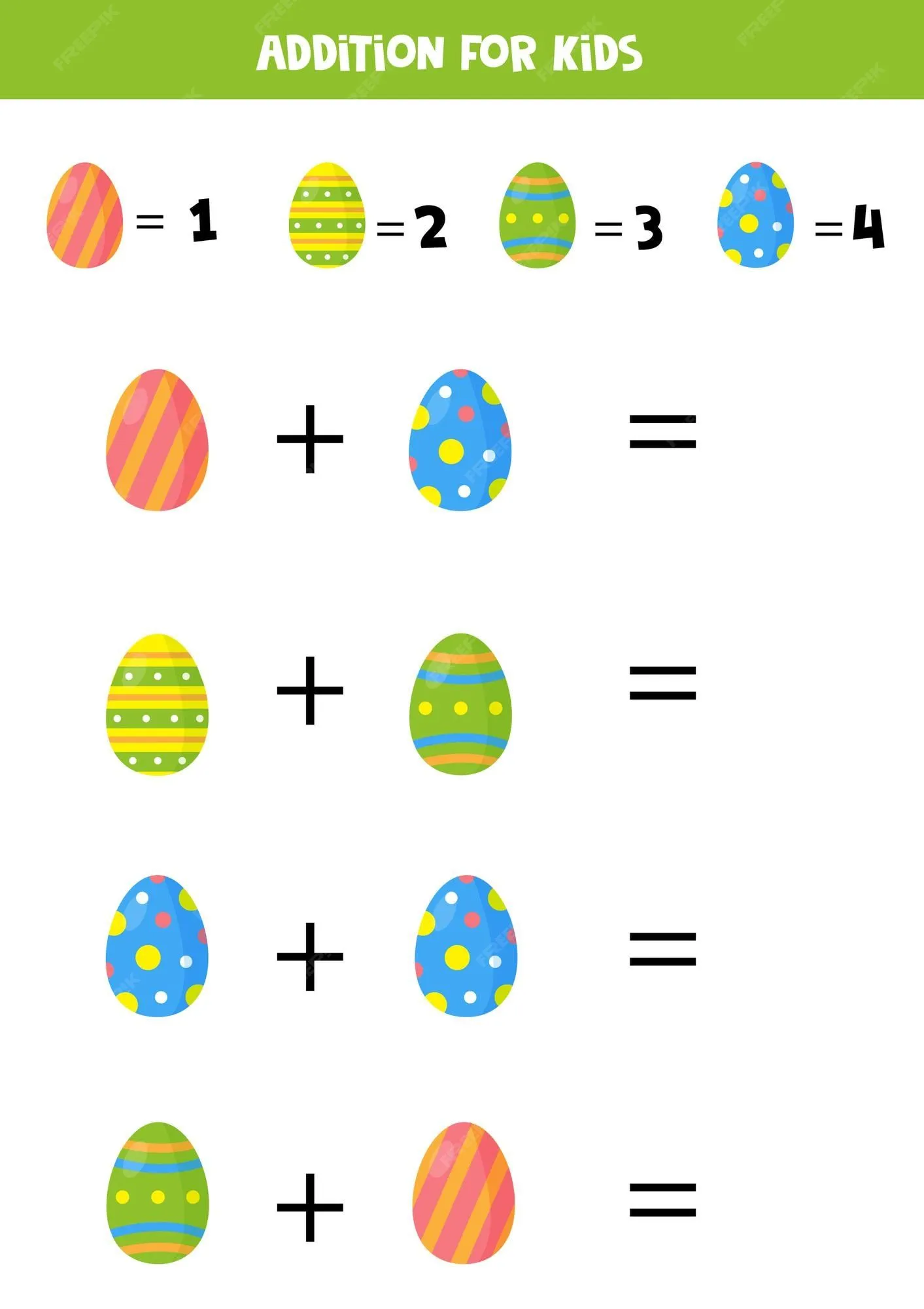 Juego de suma con lindos dibujos animados de huevos de pascua. juego de  matemáticas para niños. | Vector Premium