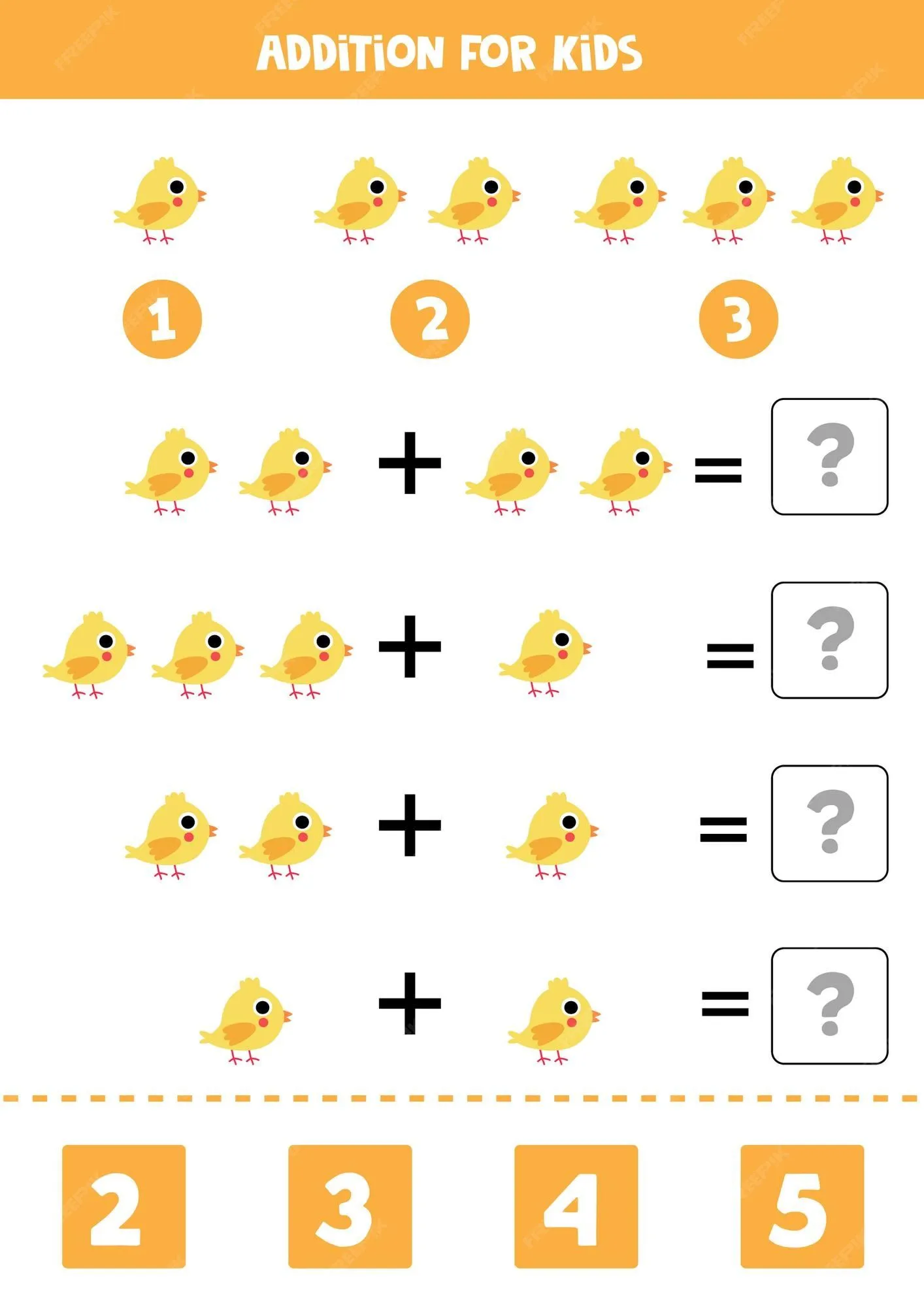 Juego de suma con pollo de dibujos animados lindo. juego de matemáticas para niños. | Vector Premium Juego de suma con pollo de dibujos animados lindo. juego de matemáticas para niños. | Vector Premium