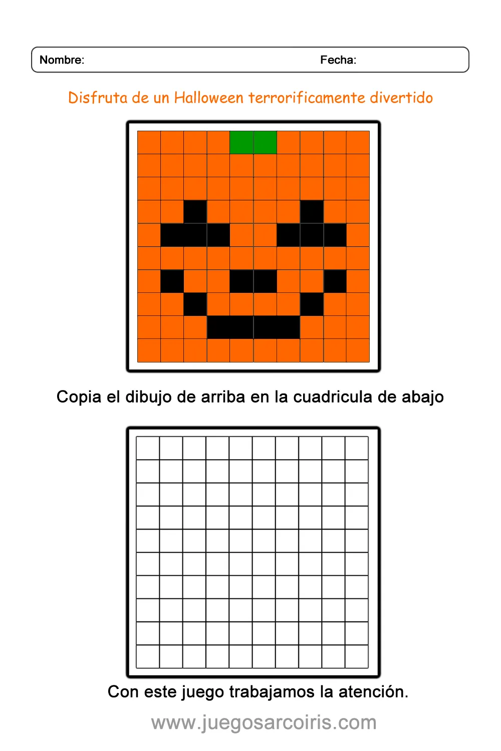 Juegos Arcoiris – Actividades | Dibujo en cuadrícula de una calabaza -  Juegos Arcoiris - Actividades