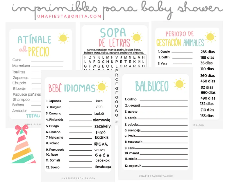Juegos para baby shower- Imprimibles gratis – Una Fiesta Bonita