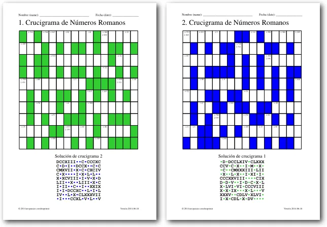 Crucigramas de Números Romanos - Juegos de Matemáticas