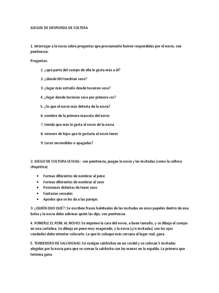 Juegos de Despedida de Soltera | PDF | Relaciones sexuales | Sexo Juegos de Despedida de Soltera | PDF | Relaciones sexuales | Sexo