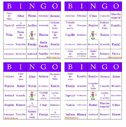 Bingo para despedida de soltera - Imagui